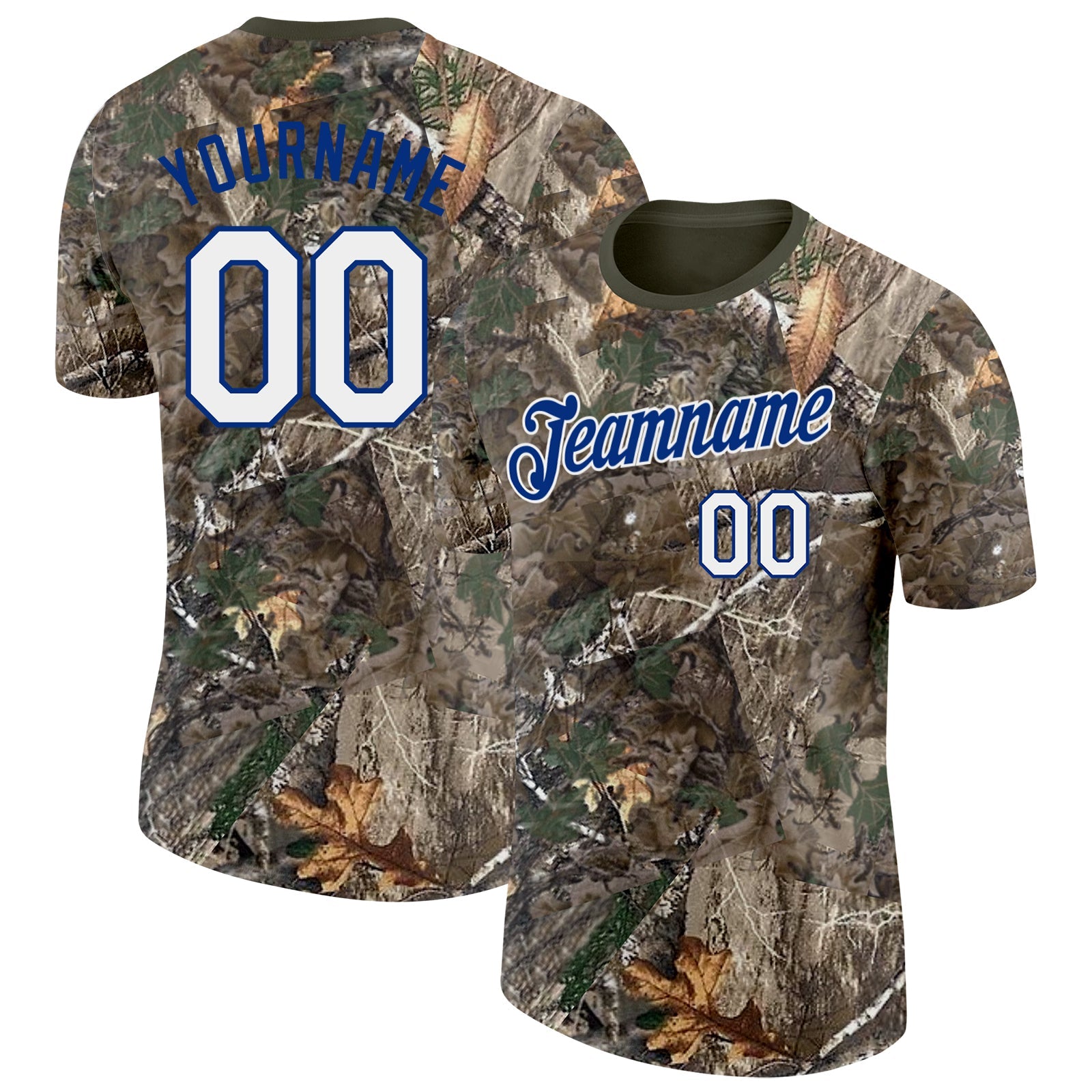Custom Camo White Royal-Olive Woodland Camouflage Salute To Service Performance T-Shirt - Main View