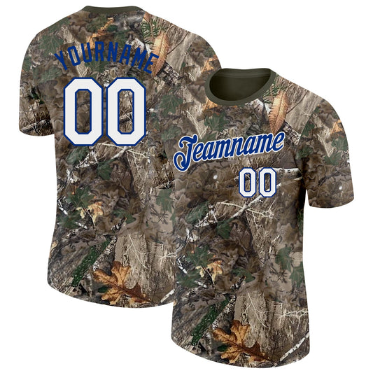 Custom Camo White Royal-Olive Woodland Camouflage Salute To Service Performance T-Shirt - Main View