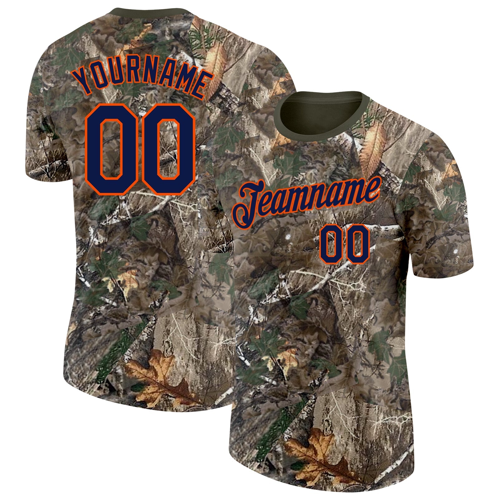 Custom Camo Navy Orange-Olive Woodland Camouflage Salute To Service Performance T-Shirt - Main View