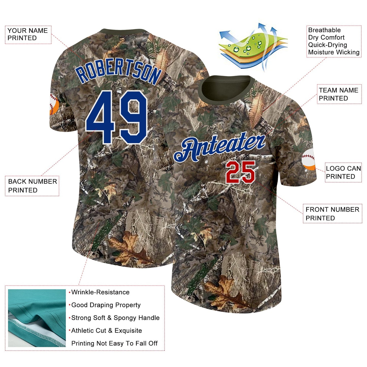 Custom Camo Royal Red White-Olive Woodland Camouflage Salute To Service Performance T-Shirt view 2