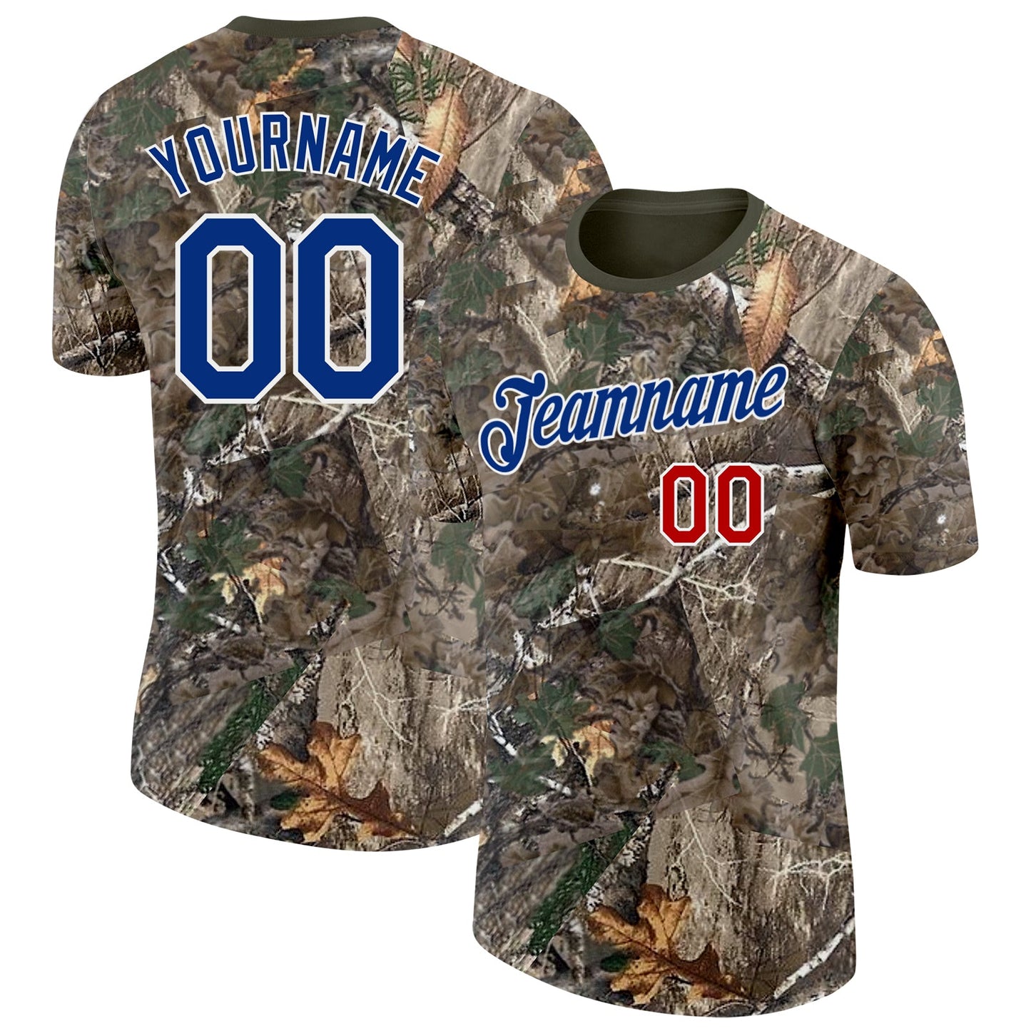 Custom Camo Royal Red White-Olive Woodland Camouflage Salute To Service Performance T-Shirt - Main View