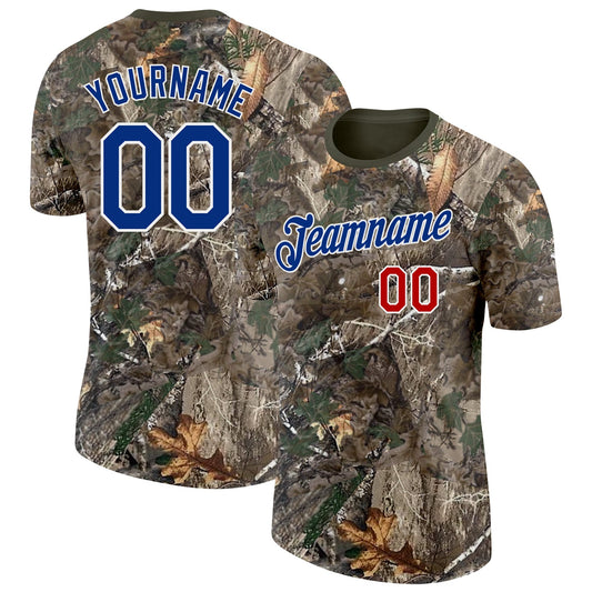 Custom Camo Royal Red White-Olive Woodland Camouflage Salute To Service Performance T-Shirt - Main View