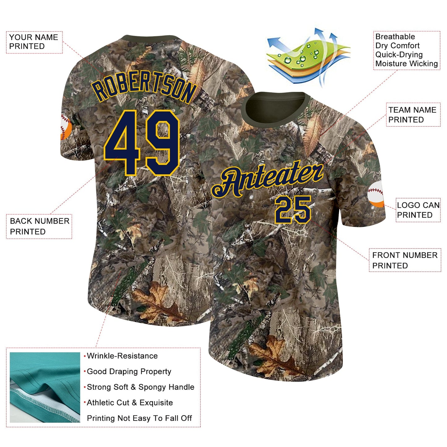 Custom Camo Navy Yellow-Olive Woodland Camouflage Salute To Service Performance T-Shirt view 2