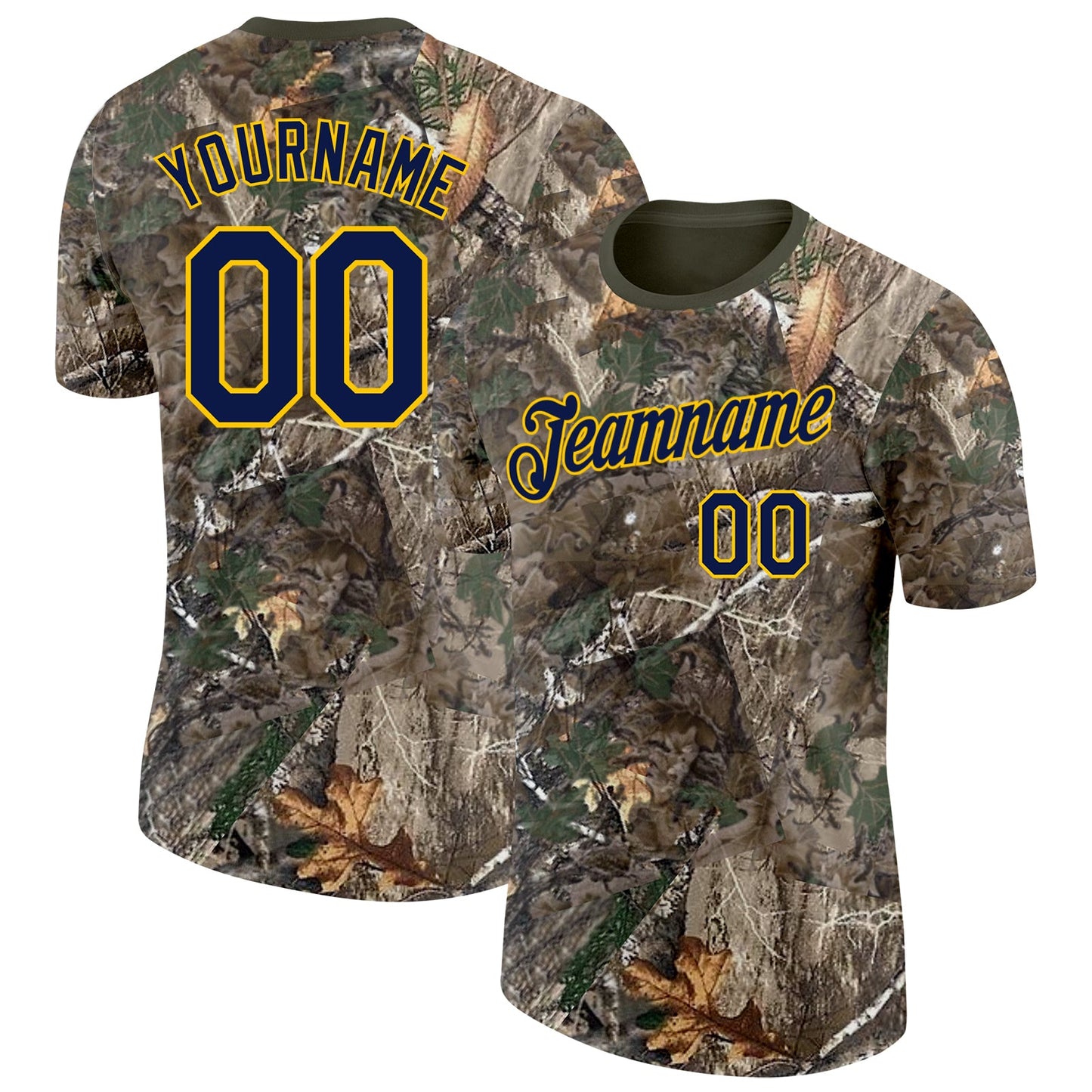 Custom Camo Navy Yellow-Olive Woodland Camouflage Salute To Service Performance T-Shirt - Main View