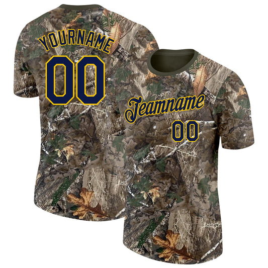 Custom Camo Navy Yellow-Olive Woodland Camouflage Salute To Service Performance T-Shirt - Main View
