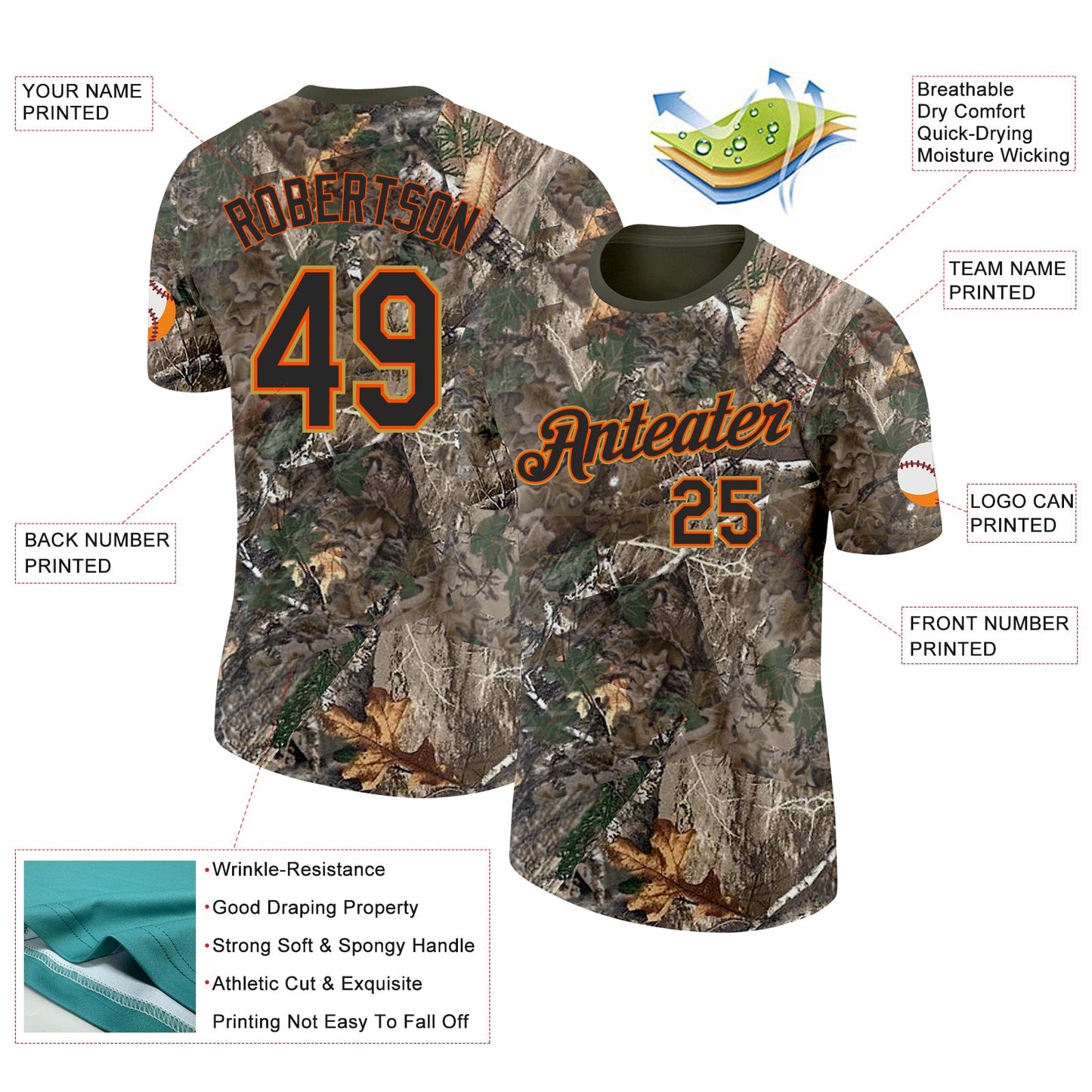 Custom Camo Black Orange Old Gold-Olive Woodland Camouflage Salute To Service Performance T-Shirt view 2