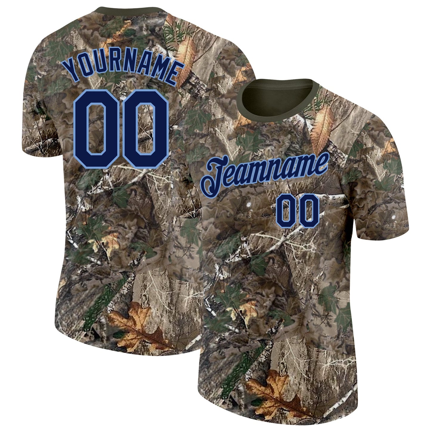 Custom Camo Navy Powder Blue-Olive Woodland Camouflage Salute To Service Performance T-Shirt - Main View