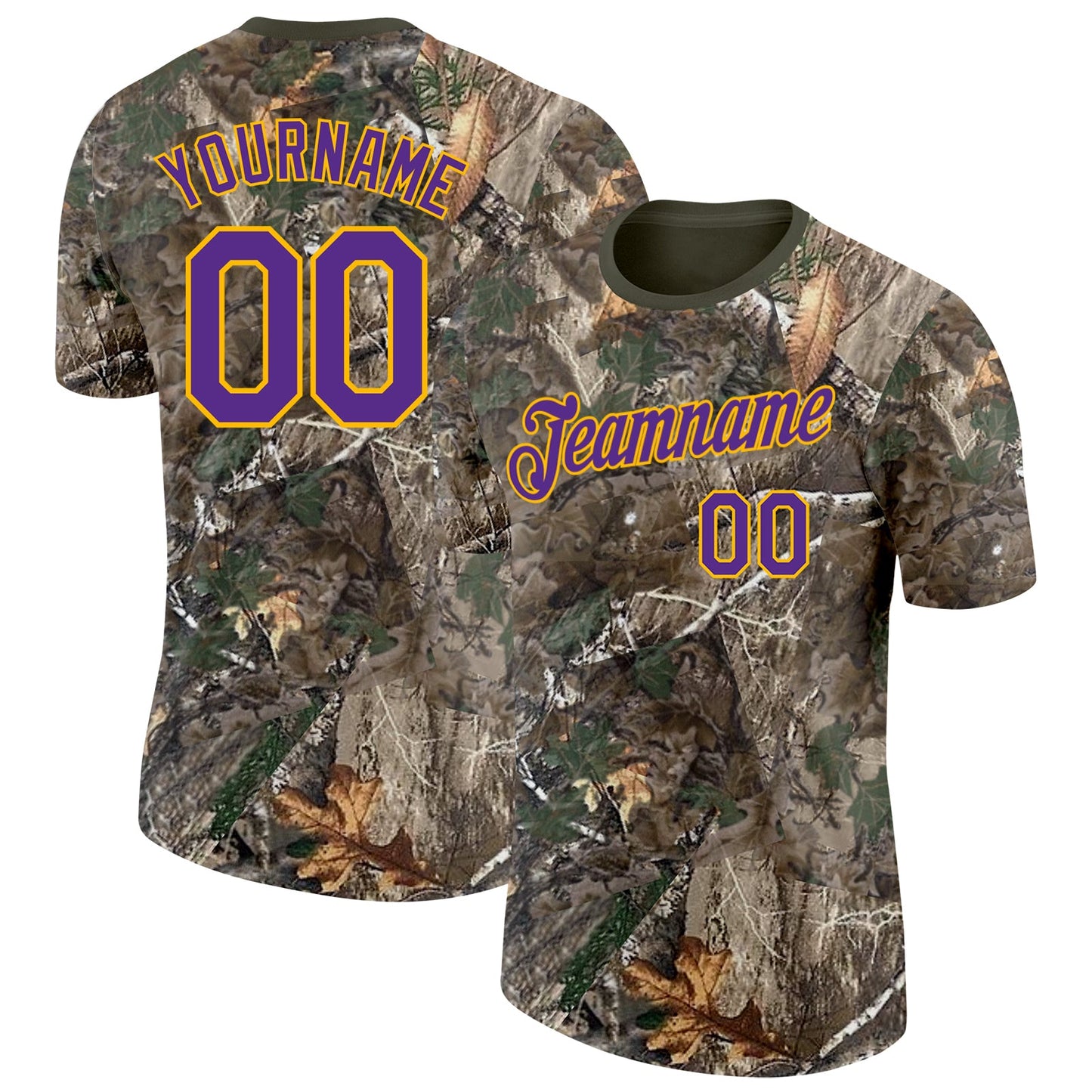 Custom Camo Purple Gold-Olive Woodland Camouflage Salute To Service Performance T-Shirt - Main View