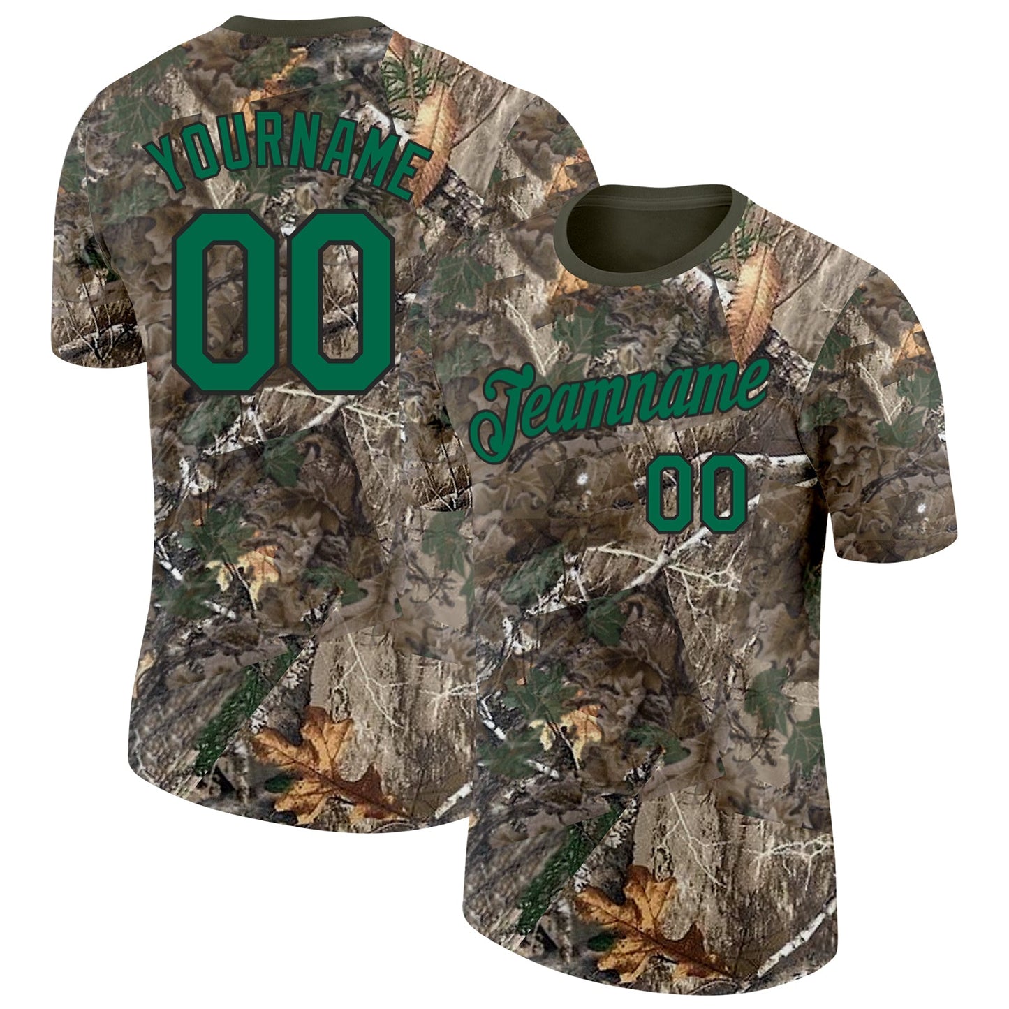 Custom Camo Kelly Green Black-Olive Woodland Camouflage Salute To Service Performance T-Shirt - Main View
