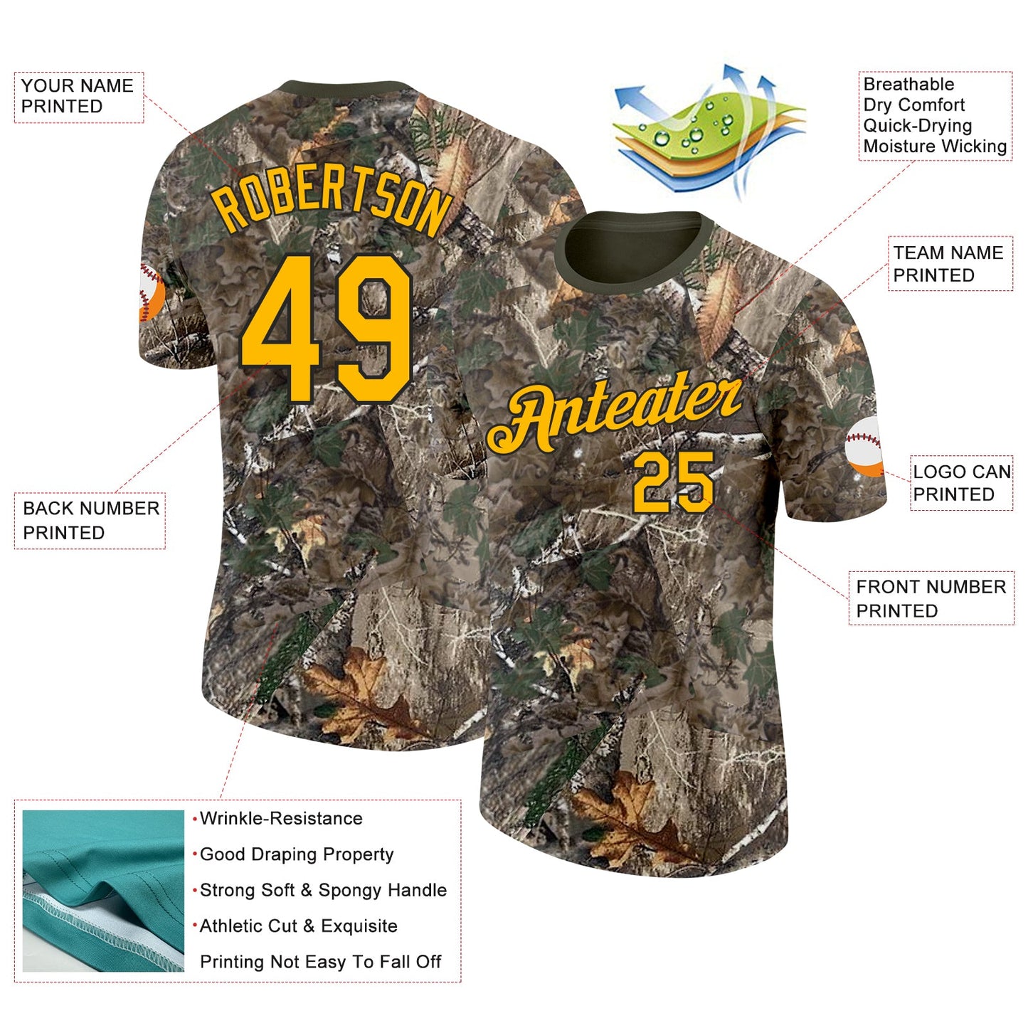Custom Camo Gold Black-Olive Woodland Camouflage Salute To Service Performance T-Shirt view 2