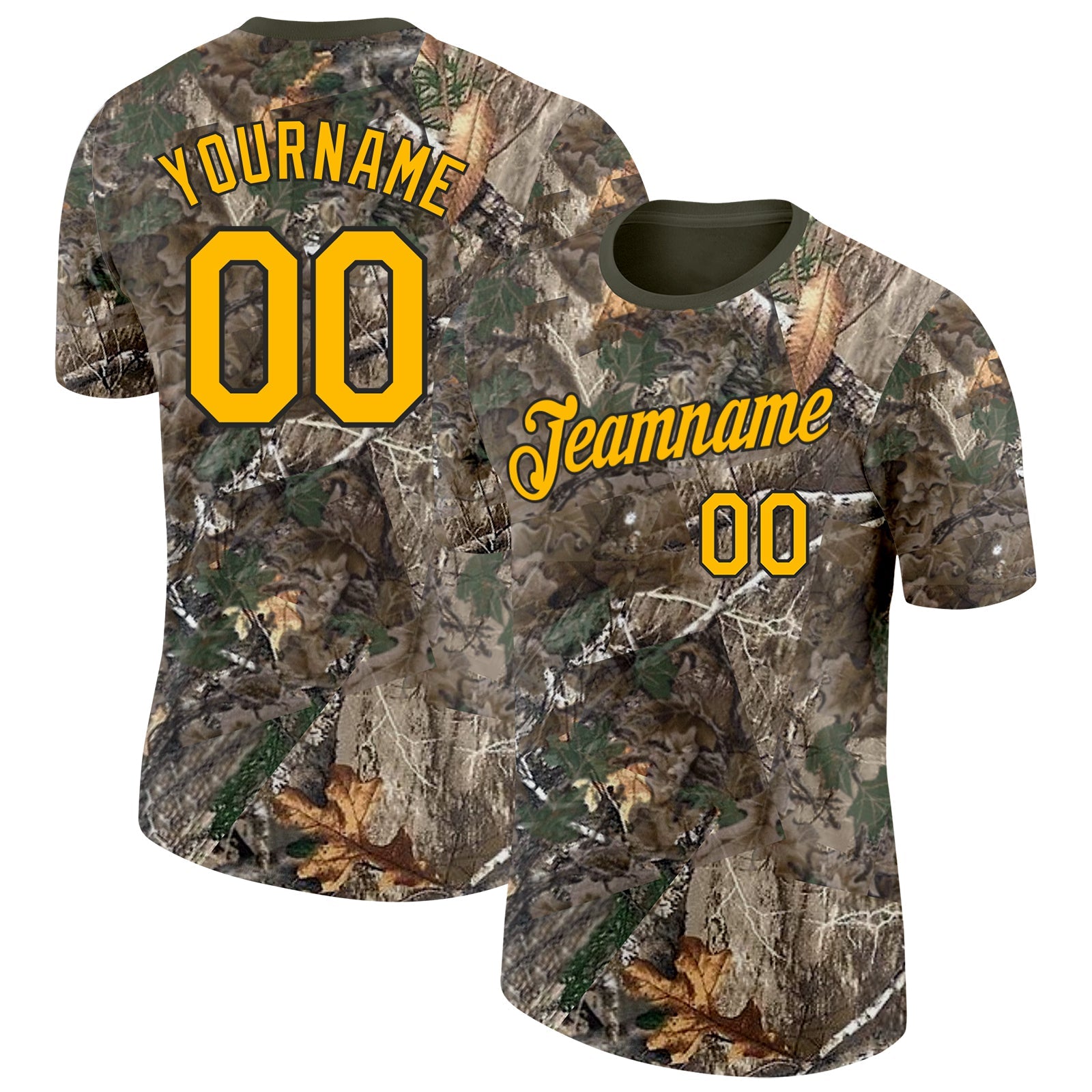Custom Camo Gold Black-Olive Woodland Camouflage Salute To Service Performance T-Shirt - Main View