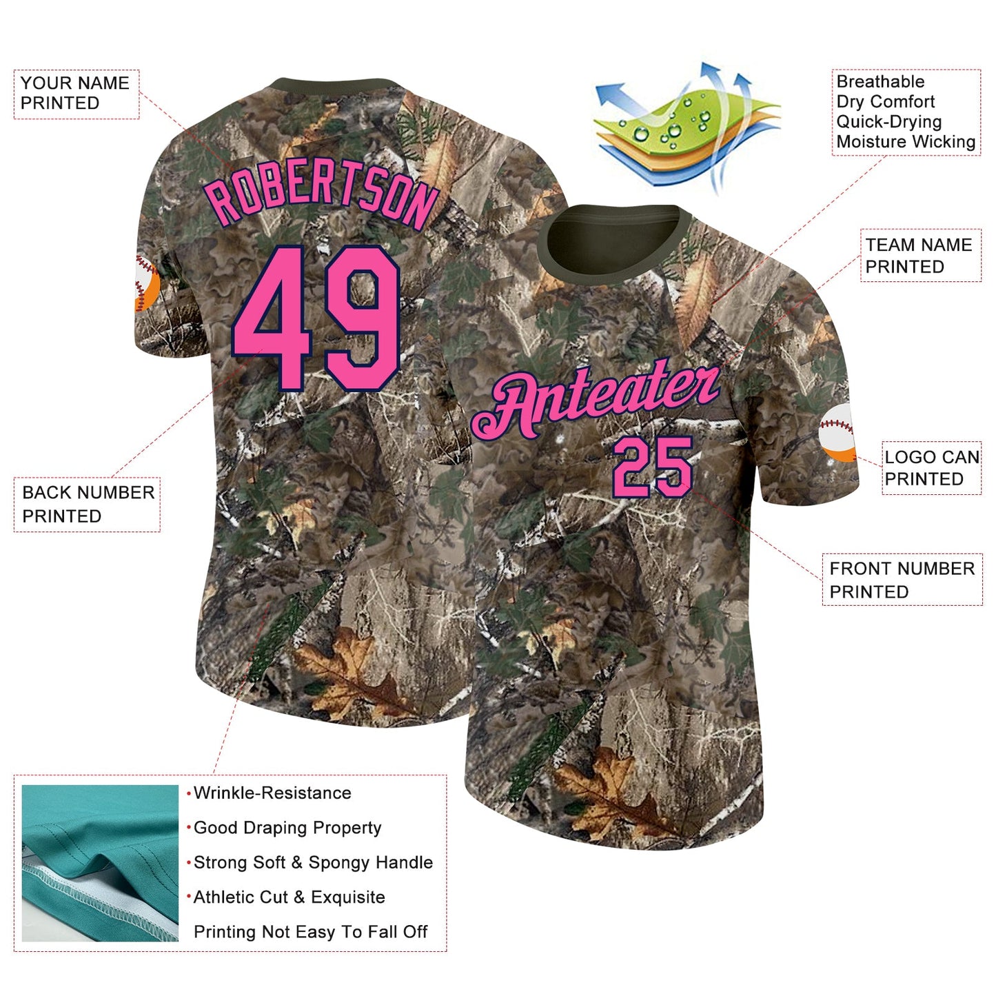 Custom Camo Pink Navy-Olive Woodland Camouflage Salute To Service Performance T-Shirt view 2