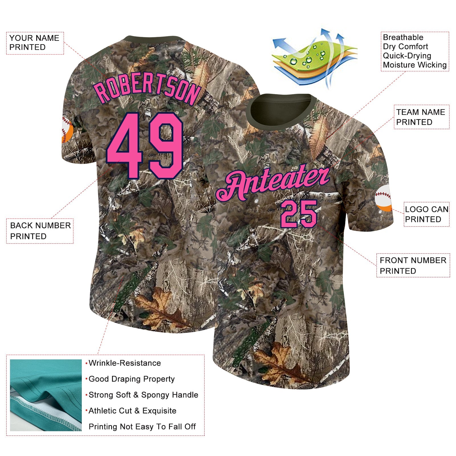 Custom Camo Pink Navy-Olive Woodland Camouflage Salute To Service Performance T-Shirt view 2