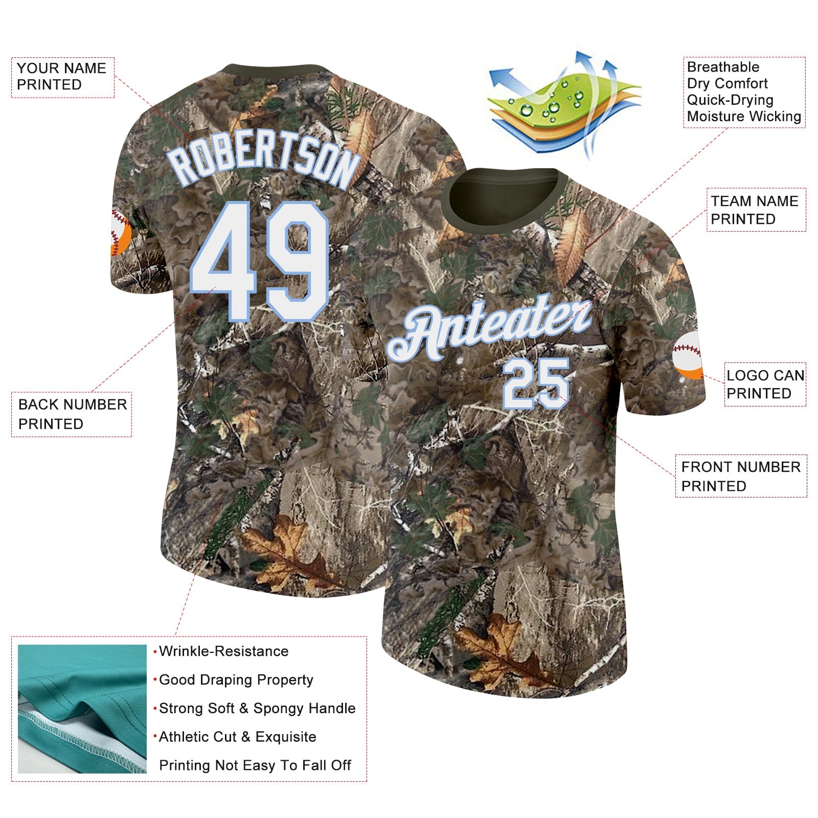 Custom Camo White Light Blue-Olive Woodland Camouflage Salute To Service Performance T-Shirt view 2