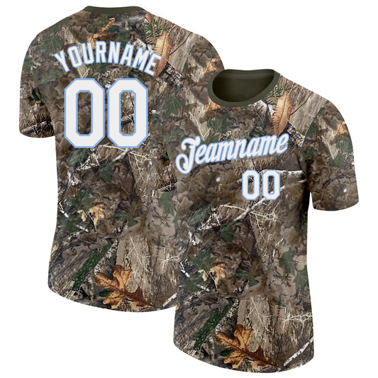 Custom Camo White Light Blue-Olive Woodland Camouflage Salute To Service Performance T-Shirt - Main View