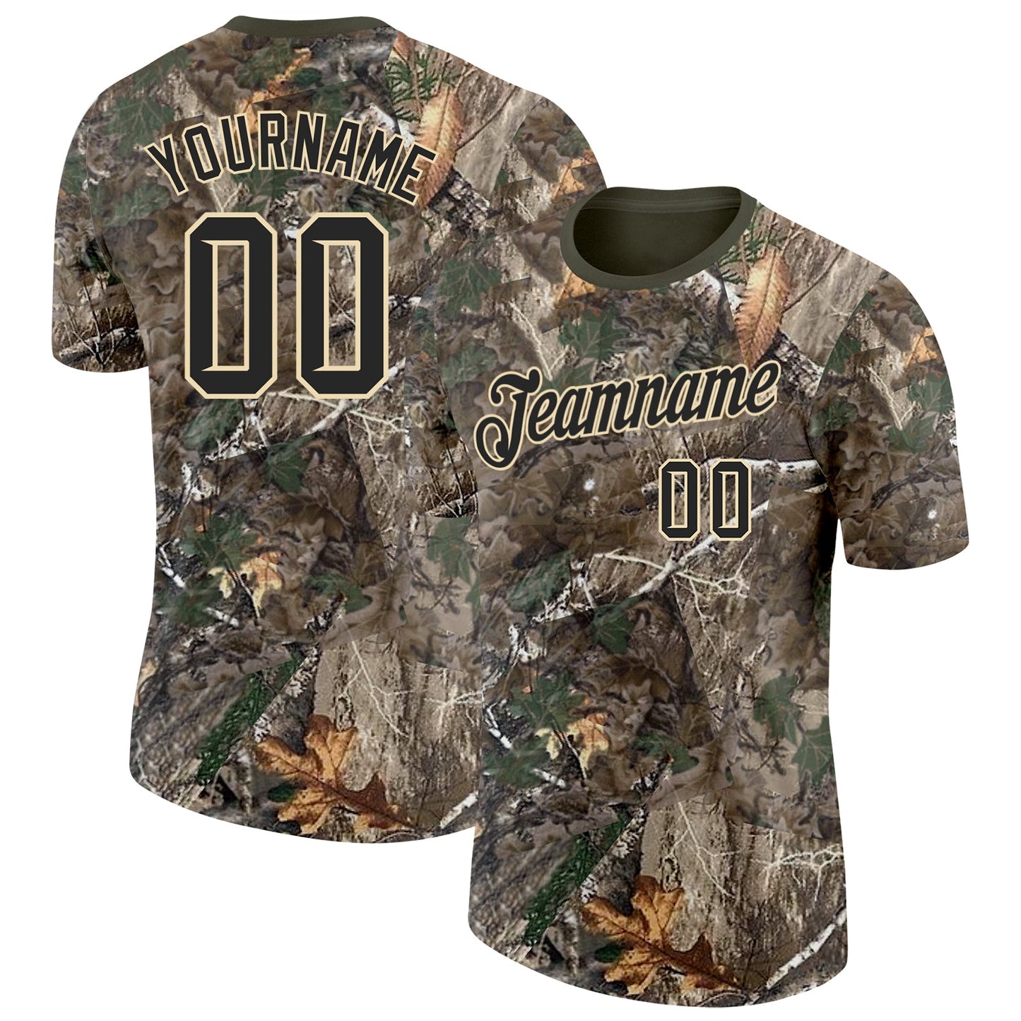 Custom Camo Black Cream-Olive Woodland Camouflage Salute To Service Performance T-Shirt - Main View
