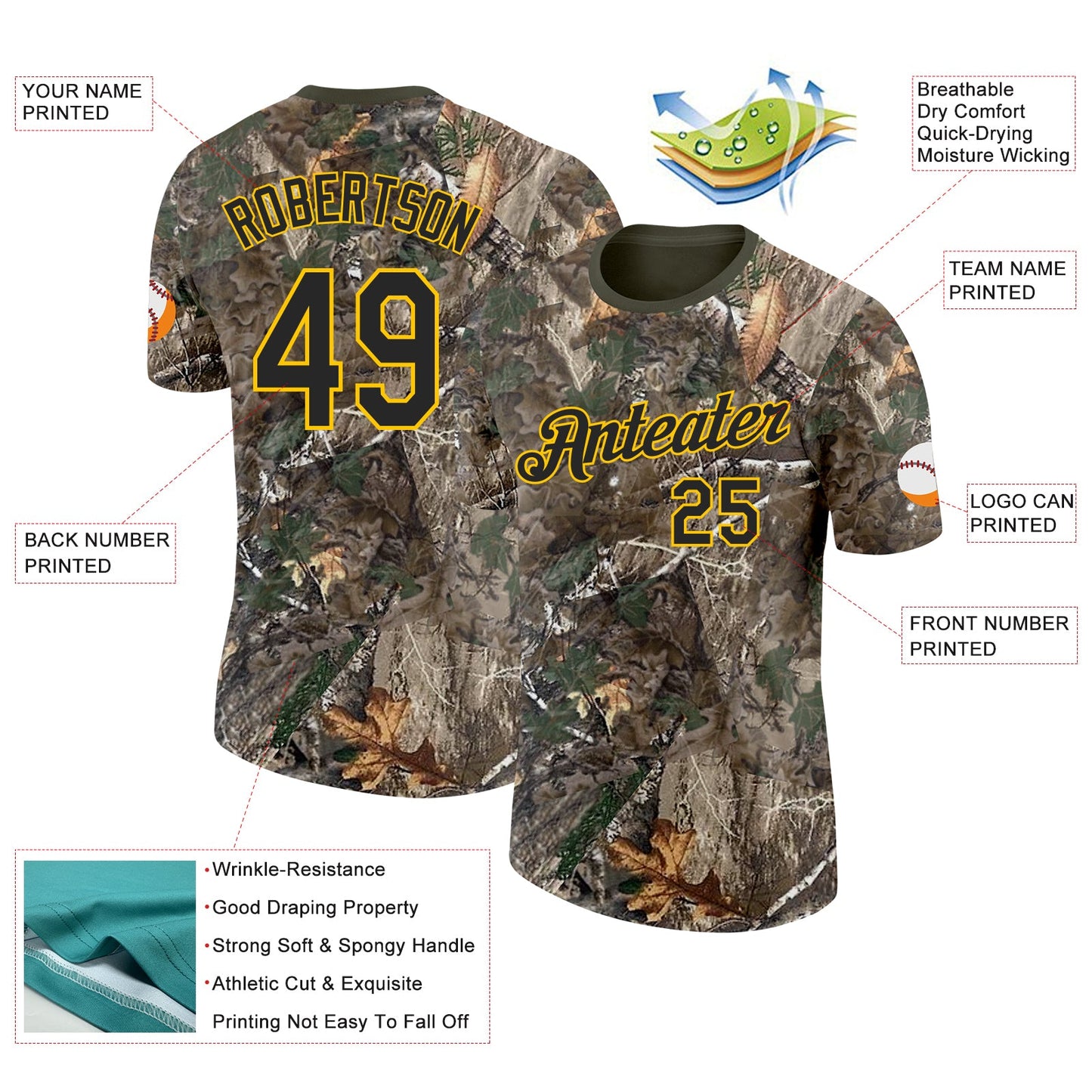 Custom Camo Black Yellow-Olive Woodland Camouflage Salute To Service Performance T-Shirt view 2