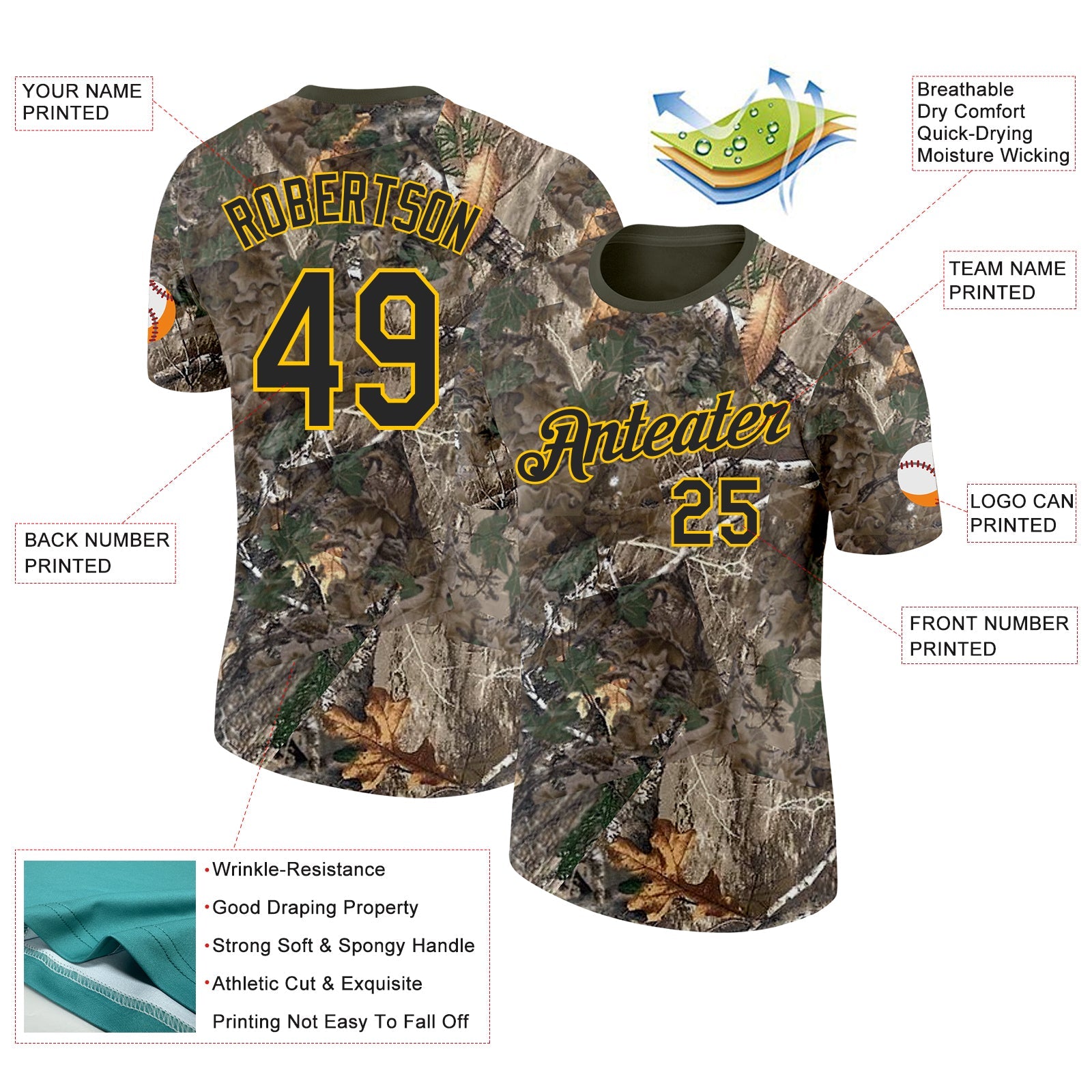 Custom Camo Black Yellow-Olive Woodland Camouflage Salute To Service Performance T-Shirt view 2