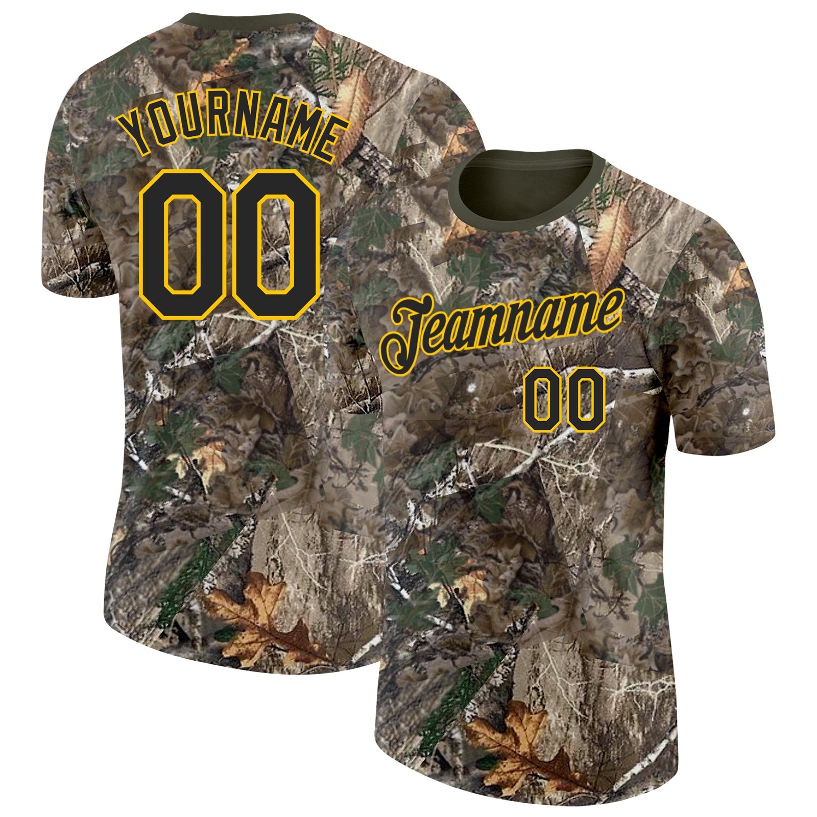 Custom Camo Black Yellow-Olive Woodland Camouflage Salute To Service Performance T-Shirt - Main View