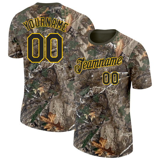 Custom Camo Black Yellow-Olive Woodland Camouflage Salute To Service Performance T-Shirt - Main View
