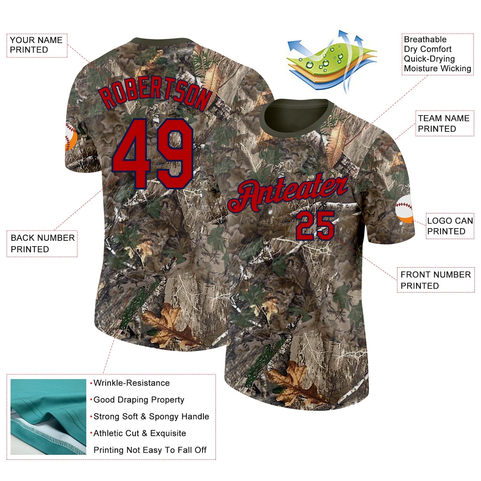 Custom Camo Red Navy-Olive Woodland Camouflage Salute To Service Performance T-Shirt view 2
