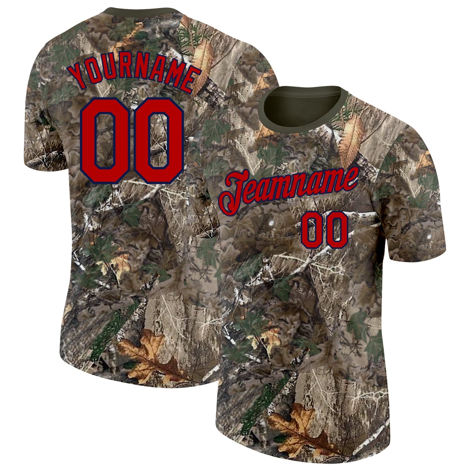 Custom Camo Red Navy-Olive Woodland Camouflage Salute To Service Performance T-Shirt - Main View