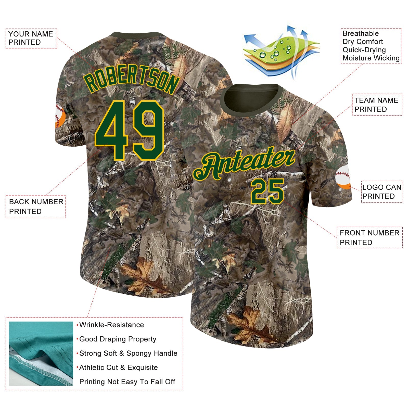 Custom Camo Green Yellow-Olive Woodland Camouflage Salute To Service Performance T-Shirt view 2