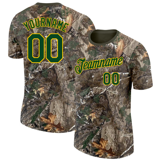 Custom Camo Green Yellow-Olive Woodland Camouflage Salute To Service Performance T-Shirt - Main View