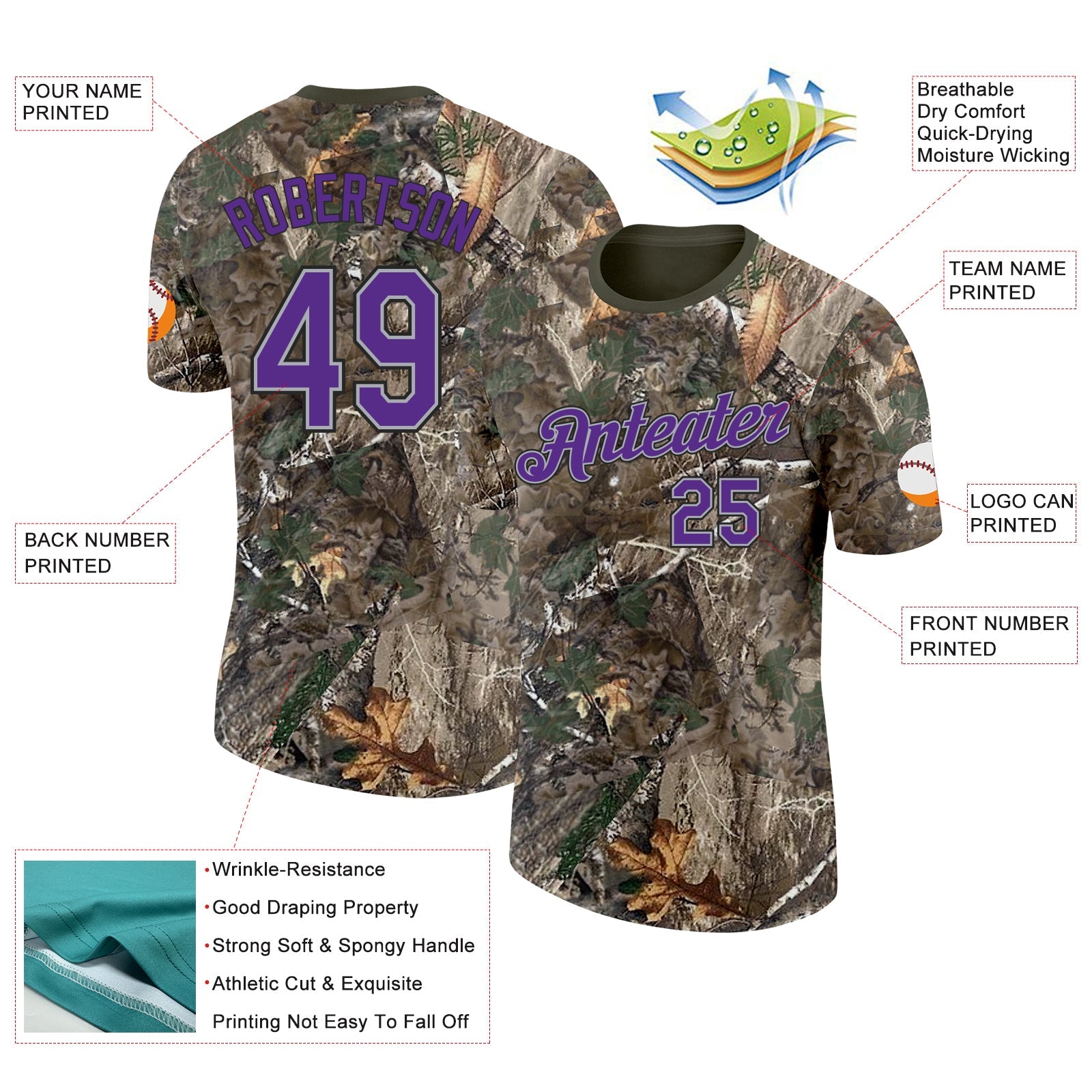 Custom Camo Purple Gray Black-Olive Woodland Camouflage Salute To Service Performance T-Shirt view 2