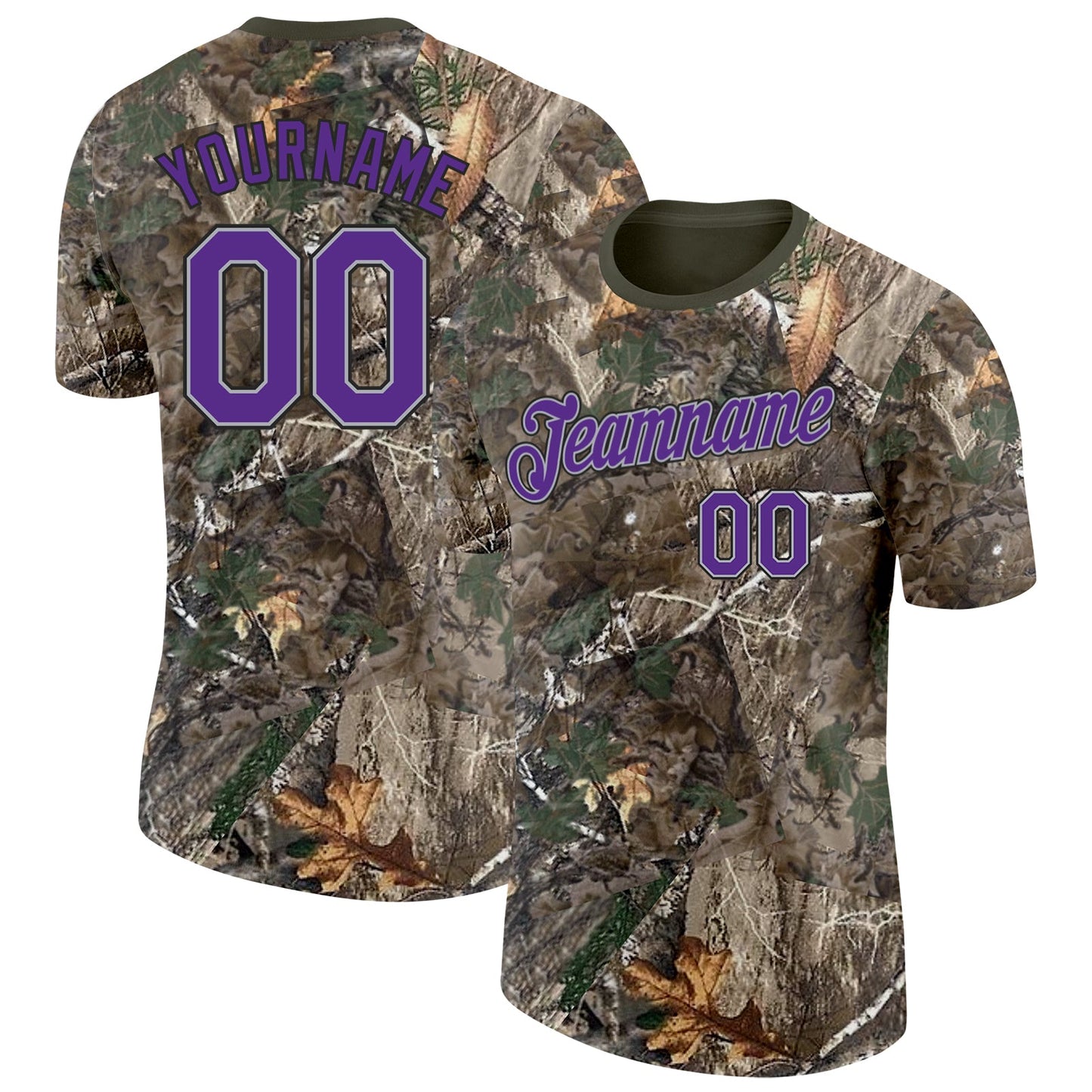 Custom Camo Purple Gray Black-Olive Woodland Camouflage Salute To Service Performance T-Shirt - Main View