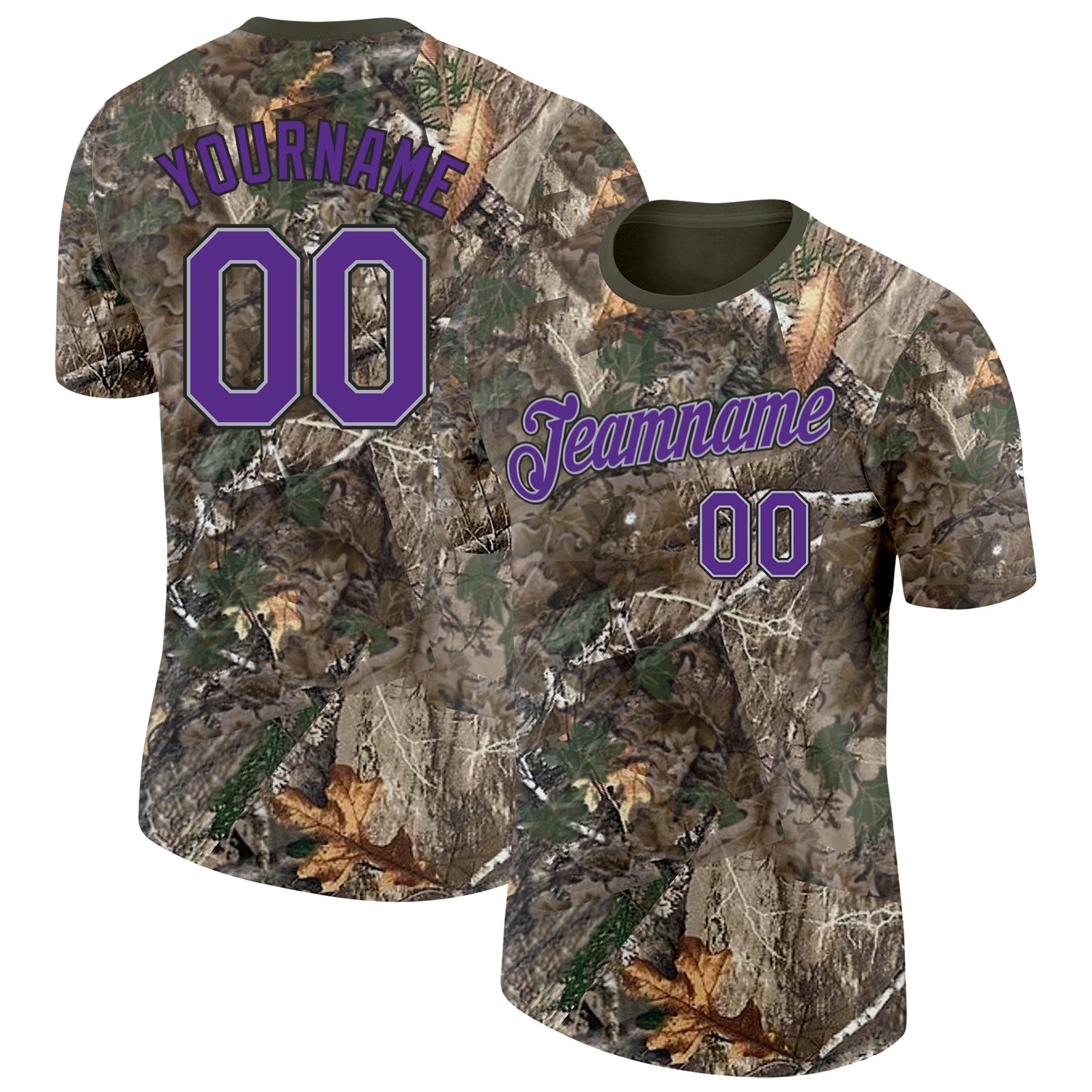 Custom Camo Purple Gray Black-Olive Woodland Camouflage Salute To Service Performance T-Shirt - Main View