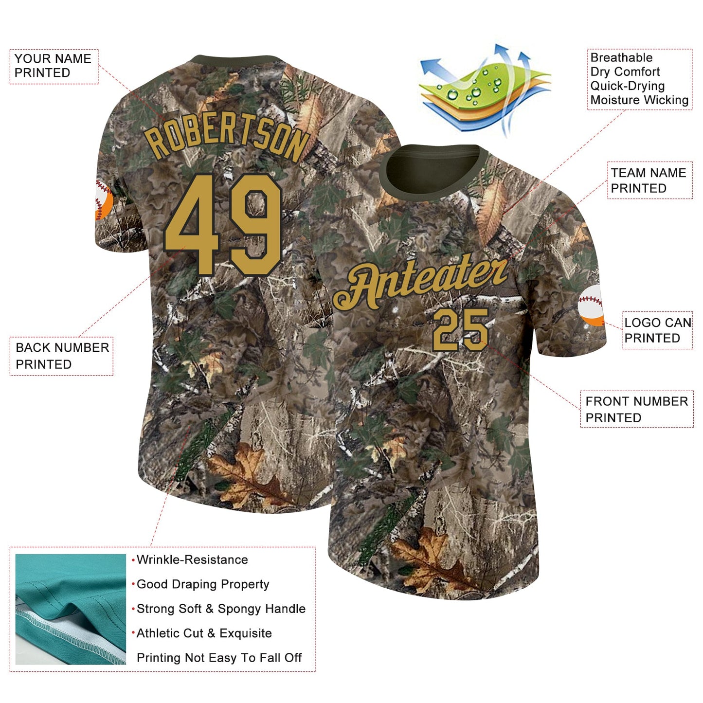 Custom Camo Old Gold Black-Olive Woodland Camouflage Salute To Service Performance T-Shirt view 2