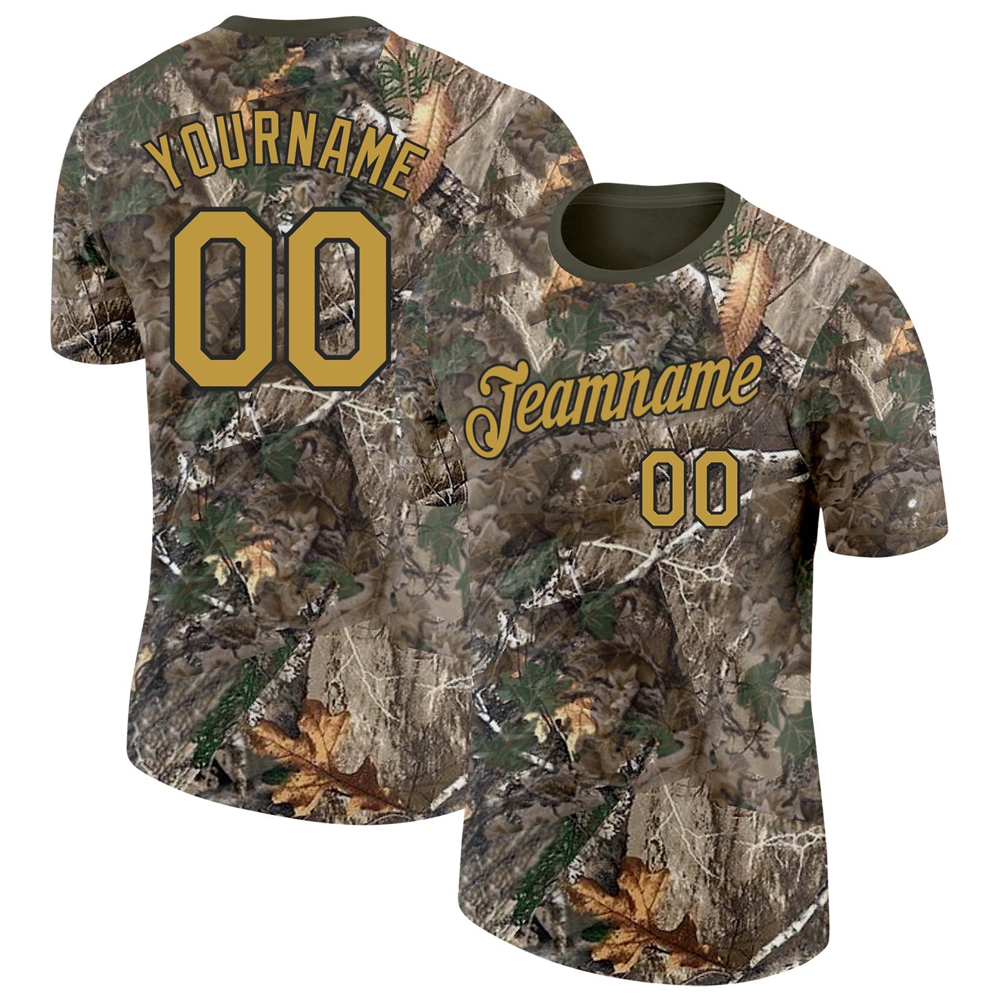 Custom Camo Old Gold Black-Olive Woodland Camouflage Salute To Service Performance T-Shirt - Main View