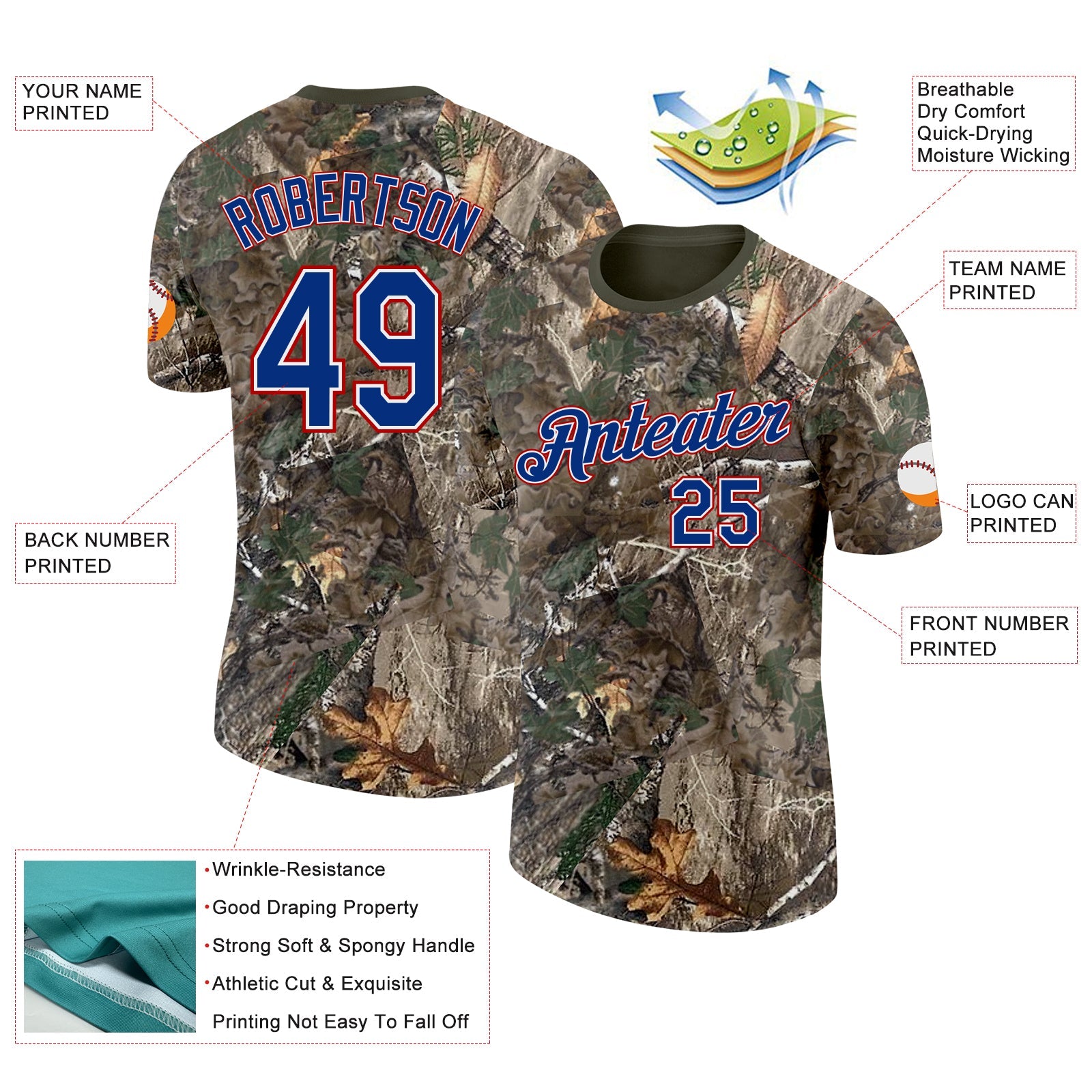 Custom Camo Royal White Red-Olive Woodland Camouflage Salute To Service Performance T-Shirt view 2