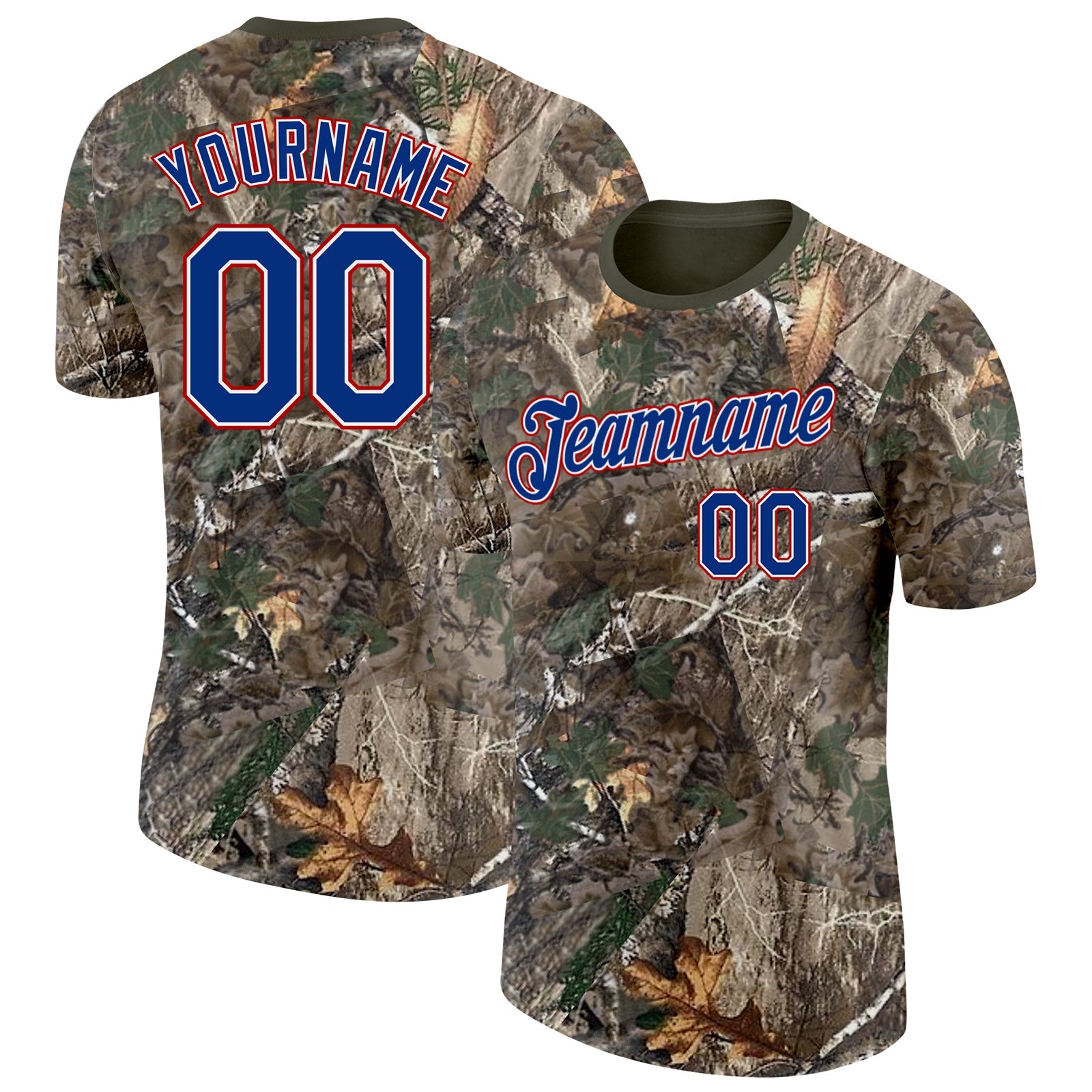 Custom Camo Royal White Red-Olive Woodland Camouflage Salute To Service Performance T-Shirt - Main View