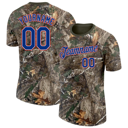 Custom Camo Royal White Red-Olive Woodland Camouflage Salute To Service Performance T-Shirt - Main View