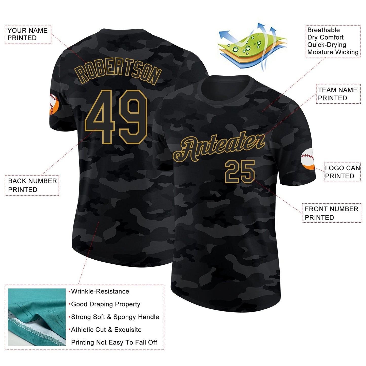 Custom Camo Black-Old Gold Salute To Service Performance T-Shirt view 2