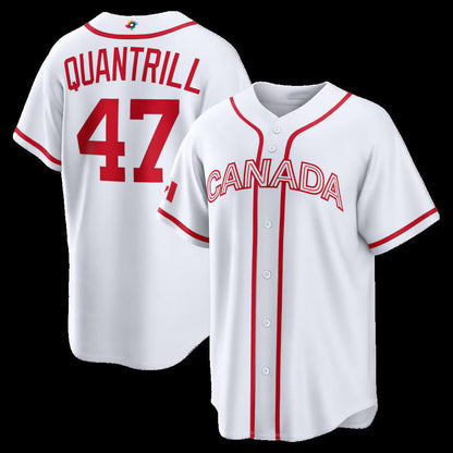 Canada Baseball #47 Cal Quantrill 2026 World Baseball Classic Home Stadium- White Baseball Jersey Tailgate Goods - Main View