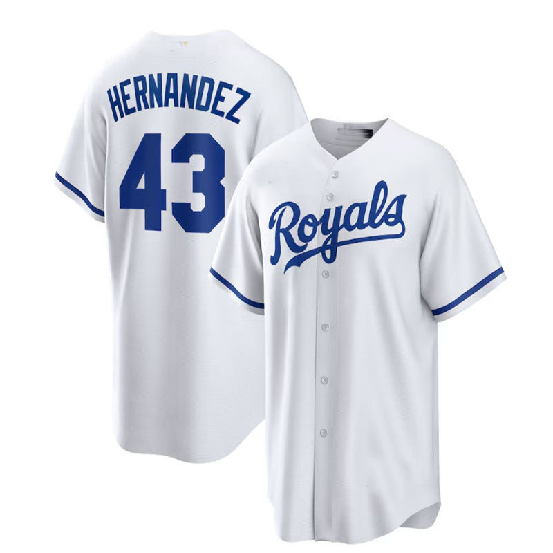 Kansas City Royals #43 Carlos Hern¨¢ndez Home Replica Player Jersey - White Baseball Jerseys - Main View