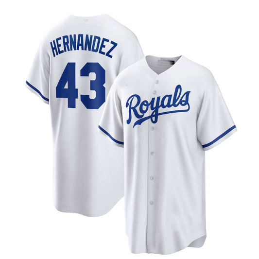 Kansas City Royals #43 Carlos Hern¨¢ndez Home Replica Player Jersey - White Baseball Jerseys - Main View