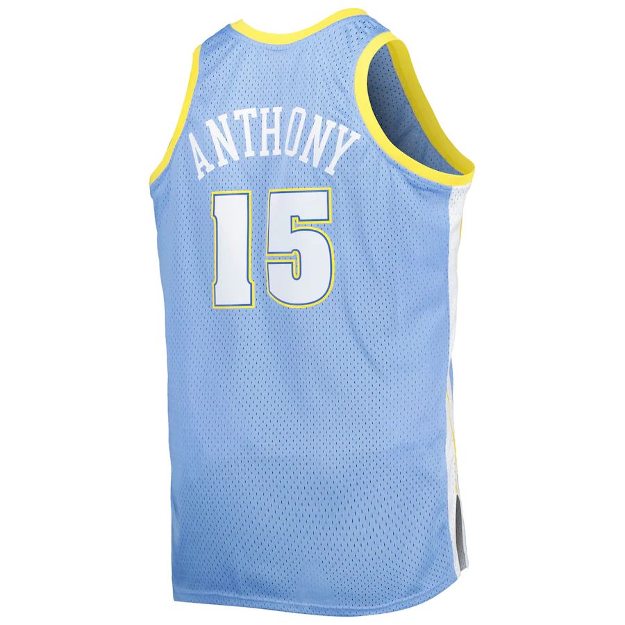 D.Nuggets #15 Carmelo Anthony Mitchell & Ness Big & Tall Hardwood Classics 2003-04 Swingman Jersey Powder Blue Stitched American Basketball Jersey - Main View