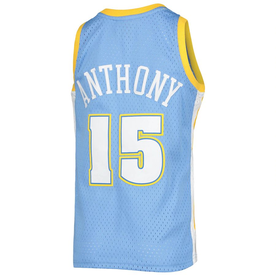 D.Nuggets #15 Carmelo Anthony Mitchell & Ness 2003-04 Hardwood Classics Swingman Blue Stitched American Basketball Jersey - Main View