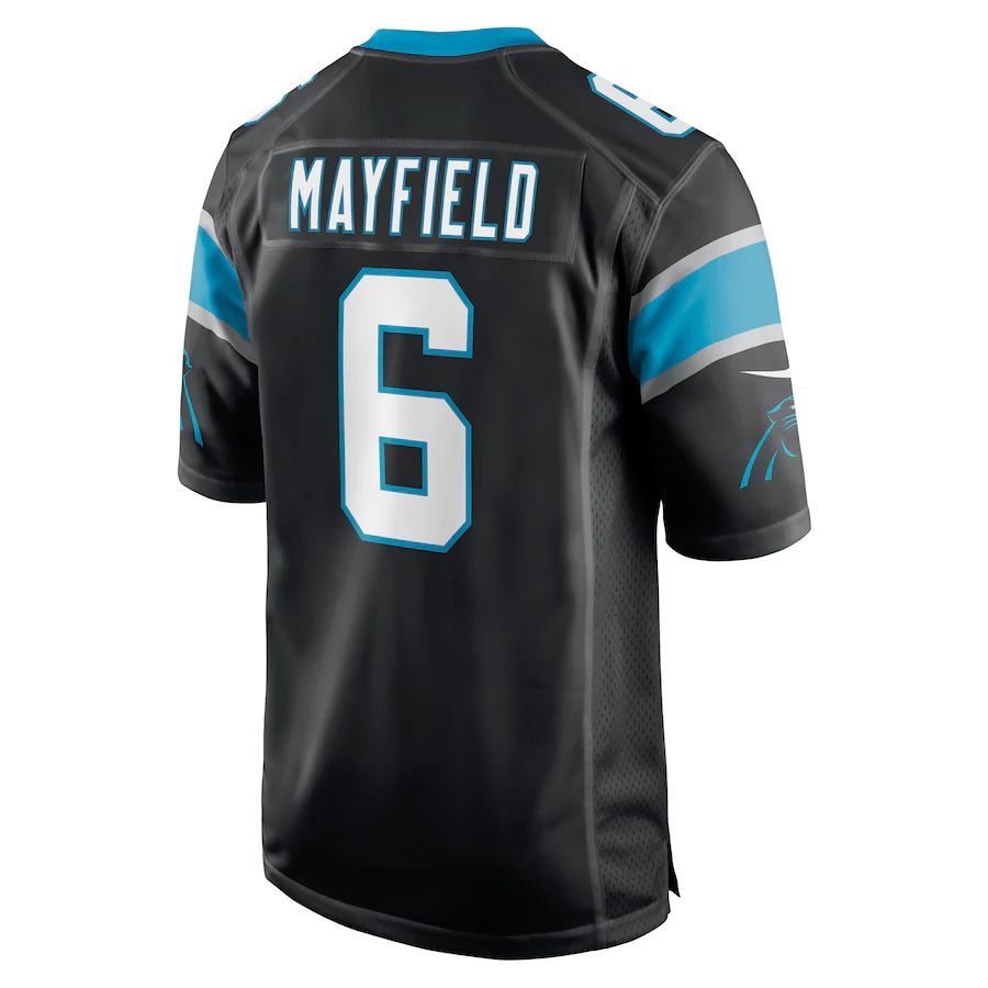 C.Panthers #6 Baker Mayfield Black Home Player Game Jersey Stitched American Football Jerseys - Main View