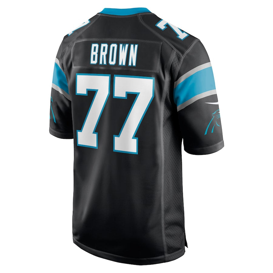 C.Panthers #77 Deonte Brown Black Game Player Jersey Stitched American Football Jerseys - Main View