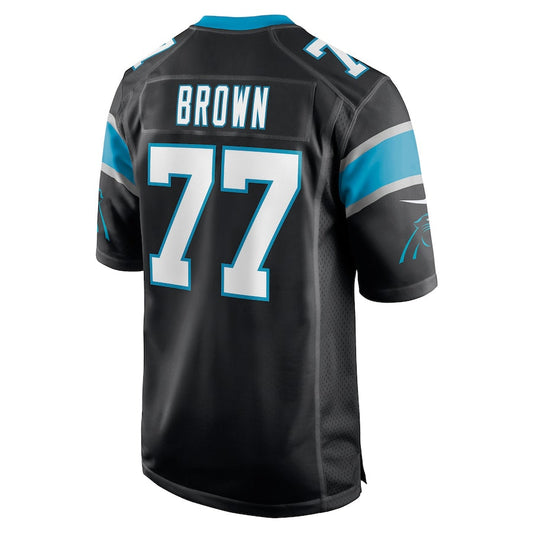 C.Panthers #77 Deonte Brown Black Game Player Jersey Stitched American Football Jerseys - Main View