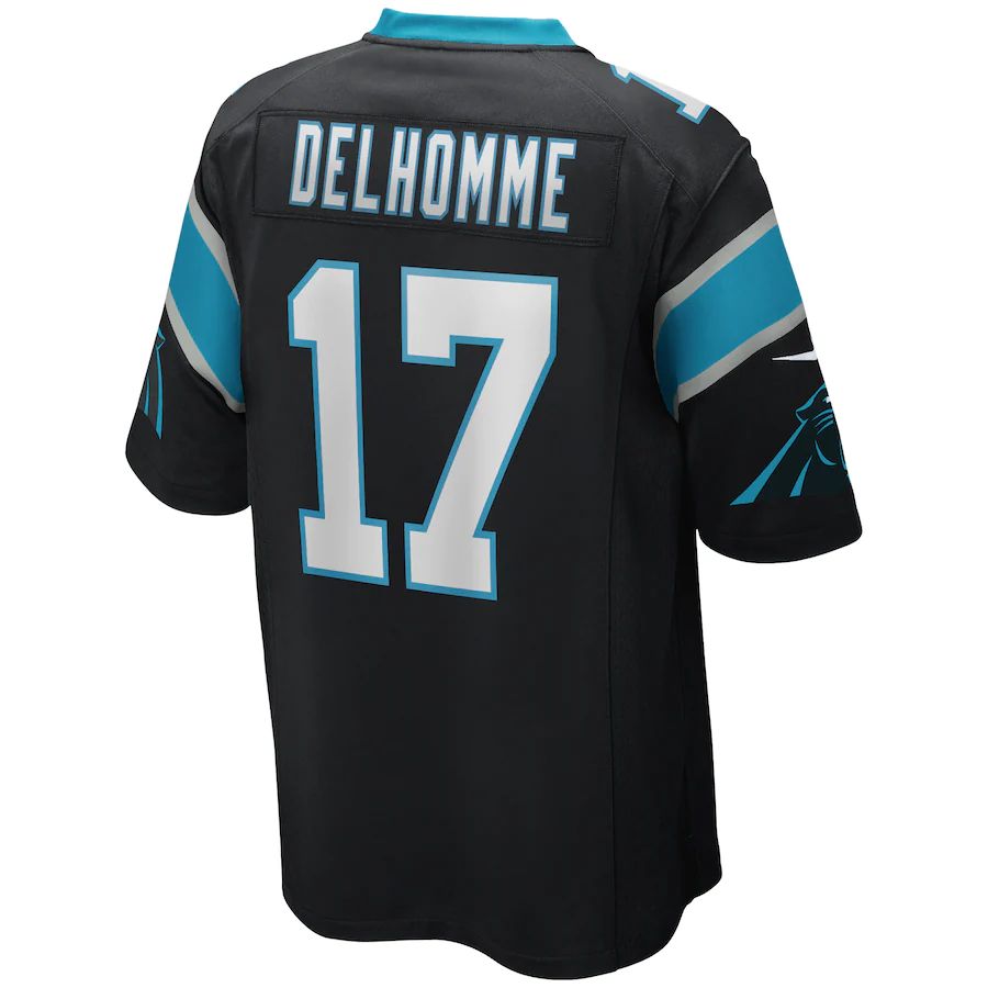 C.Panthers #17 Jake Delhomme Black Game Retired Player Jersey Stitched American Football Jerseys - Main View