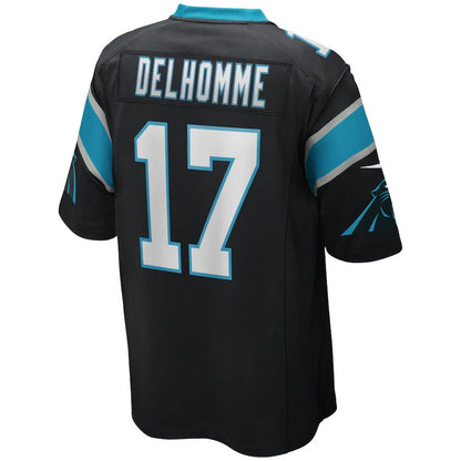 C.Panthers #17 Jake Delhomme Black Game Retired Player Jersey Stitched American Football Jerseys - Main View