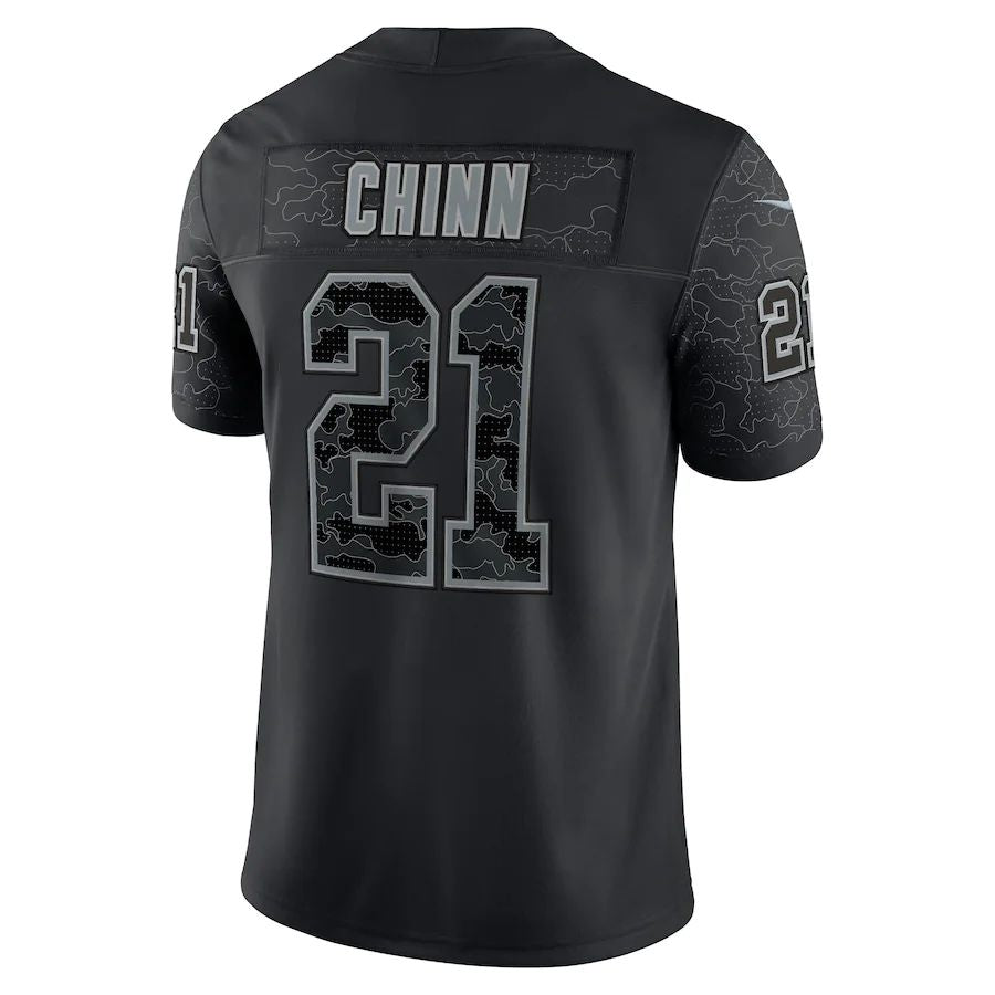 C.Panthers #21 Jeremy Chinn Black RFLCTV Limited Jersey Stitched American Football Jerseys - Main View