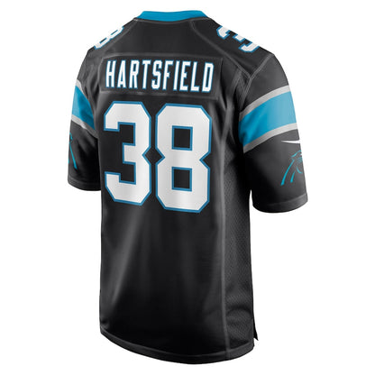 C.Panthers #38 Myles Hartsfield Black Game Jersey Stitched American Football Jerseys - Main View