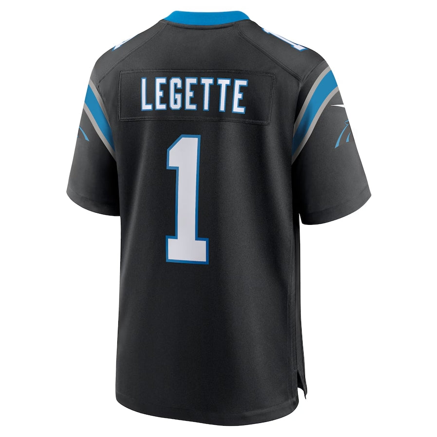 C.Panthers #1 Xavier Legette 2024 First Round Pick Game Player Jersey - Black American Football Jerseys - Main View